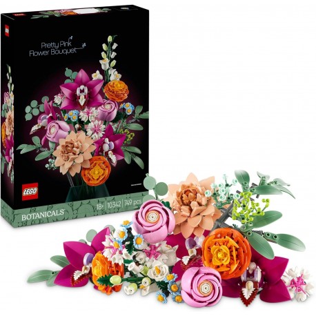 LEGO Botanicals Bouquet di Fiori Rosa, Piante Finte Artificiali per Decorazioni Casa con Margherite, Fiordalisi e Sambuco 10342