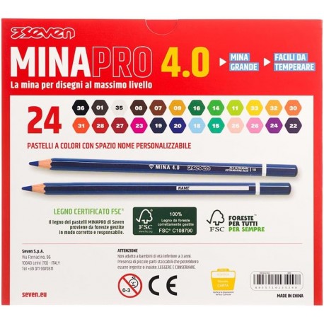 Seven Set Matite Colorate - Scatola da 24 pz - Confezione Pastelli Scuola, Ufficio - MINA 4.0