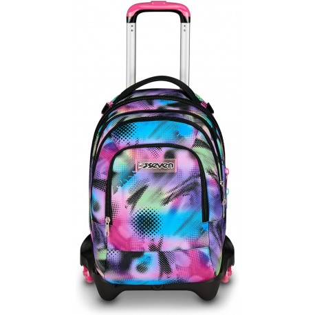 Seven Trolley Scuola Jack 3 Ruote Detach Write Down, Fucsia Azzurro, Zaino Con Carrello Sganciabile Da 37 Litri