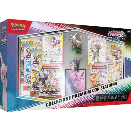 Pokémon: collezione premium con statuina dell’espansione Evoluzioni Prismatiche