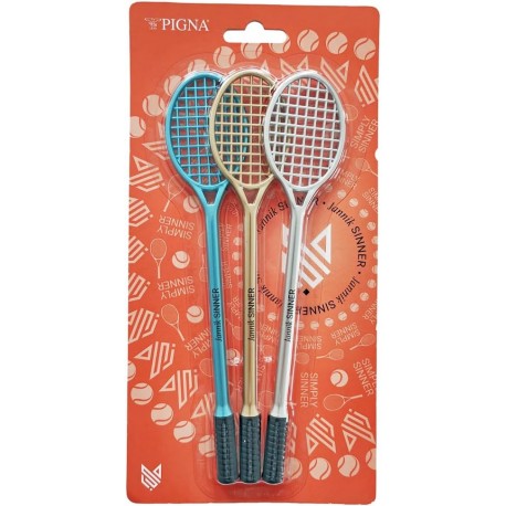 Pigna, Set 3 penne inchiostro gel a forma di racchetta, Sinner Jannik